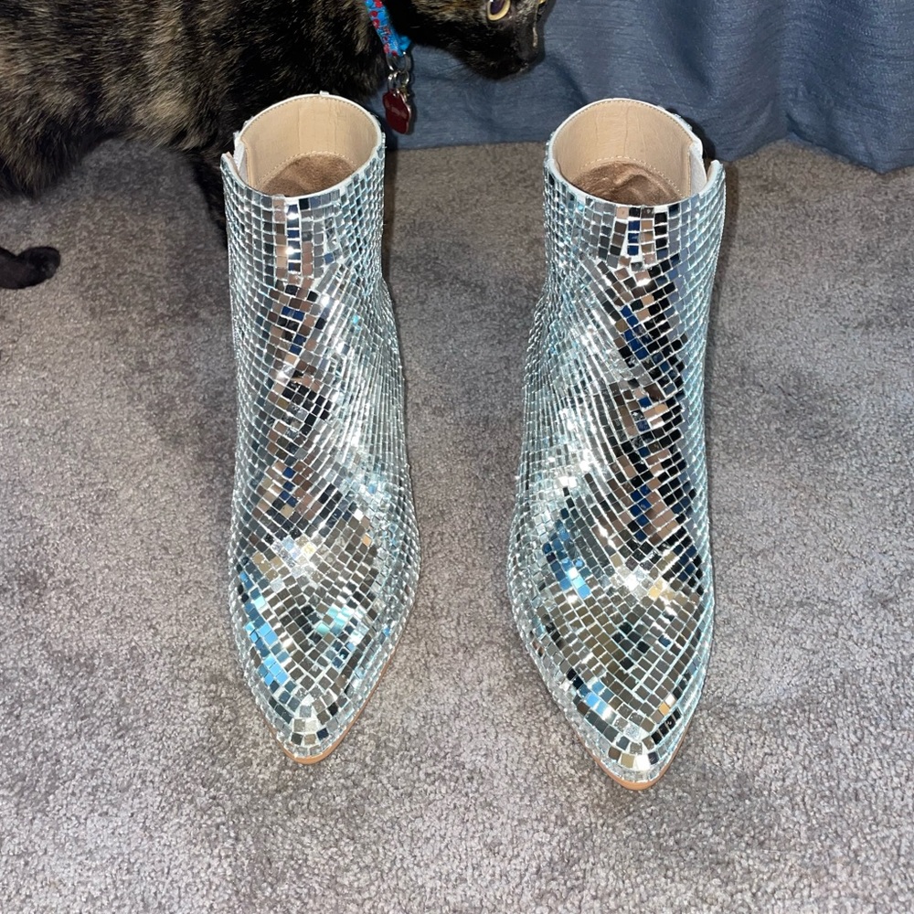 Handmade disco ball boots.